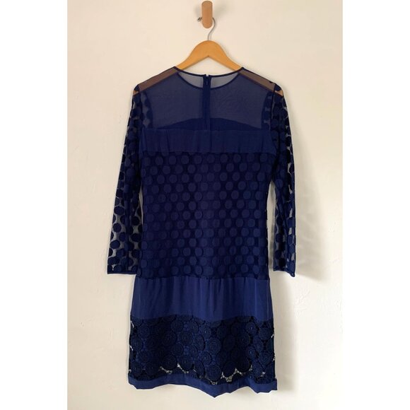 Diane Von Furstenberg Navy Sheer Polka Dot Lace Shift Dress Size 10 - Picture 5 of 11